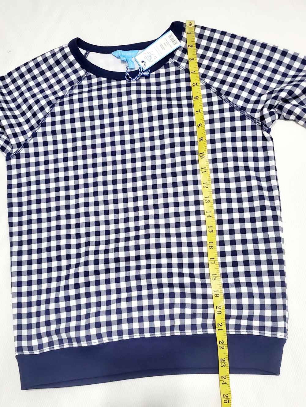 Draper James Natalie Nassau Navy and White Gingham Sweatshirt XS NEW - Picture 10 of 10